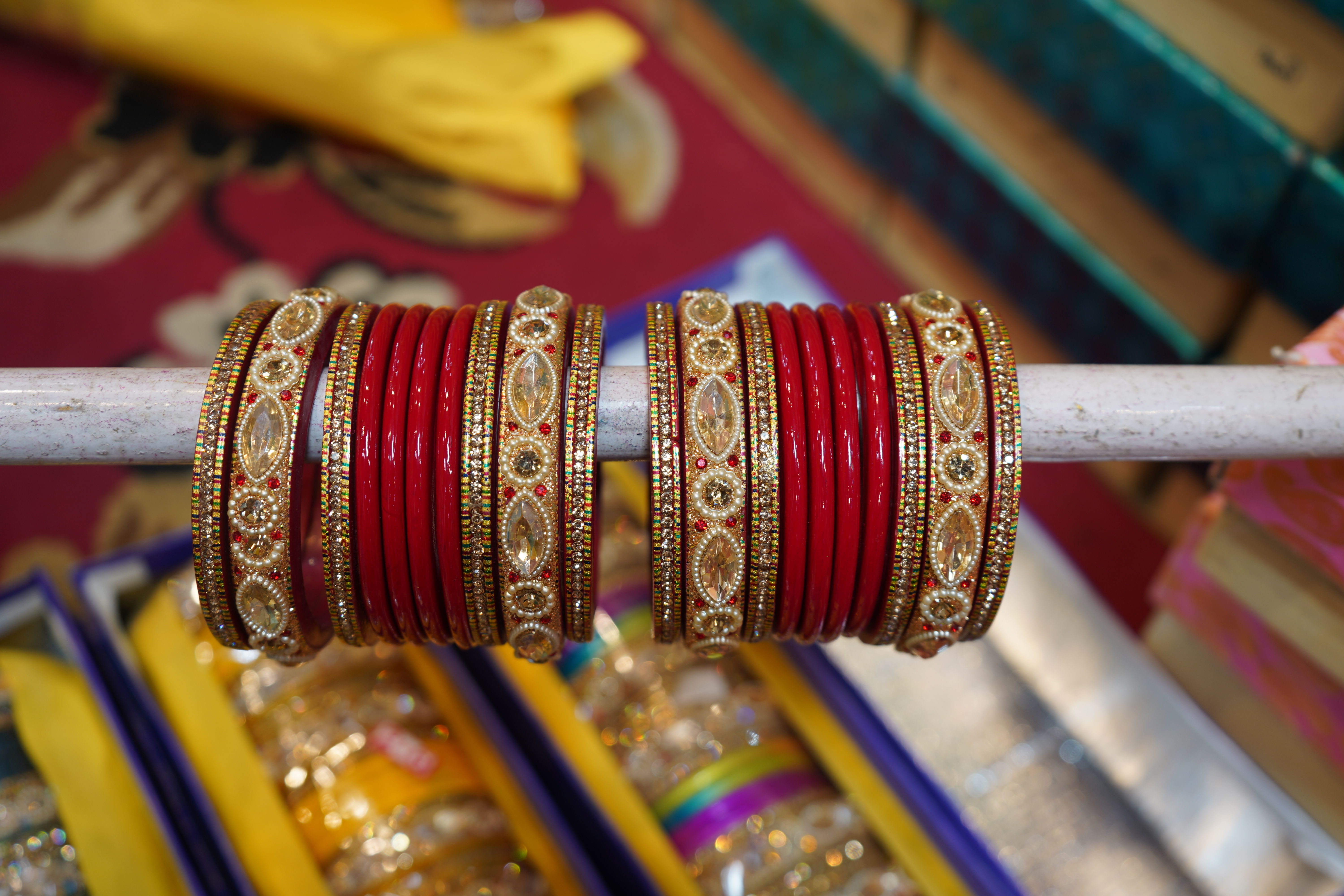 Red Bridal Bangles with Jhumka