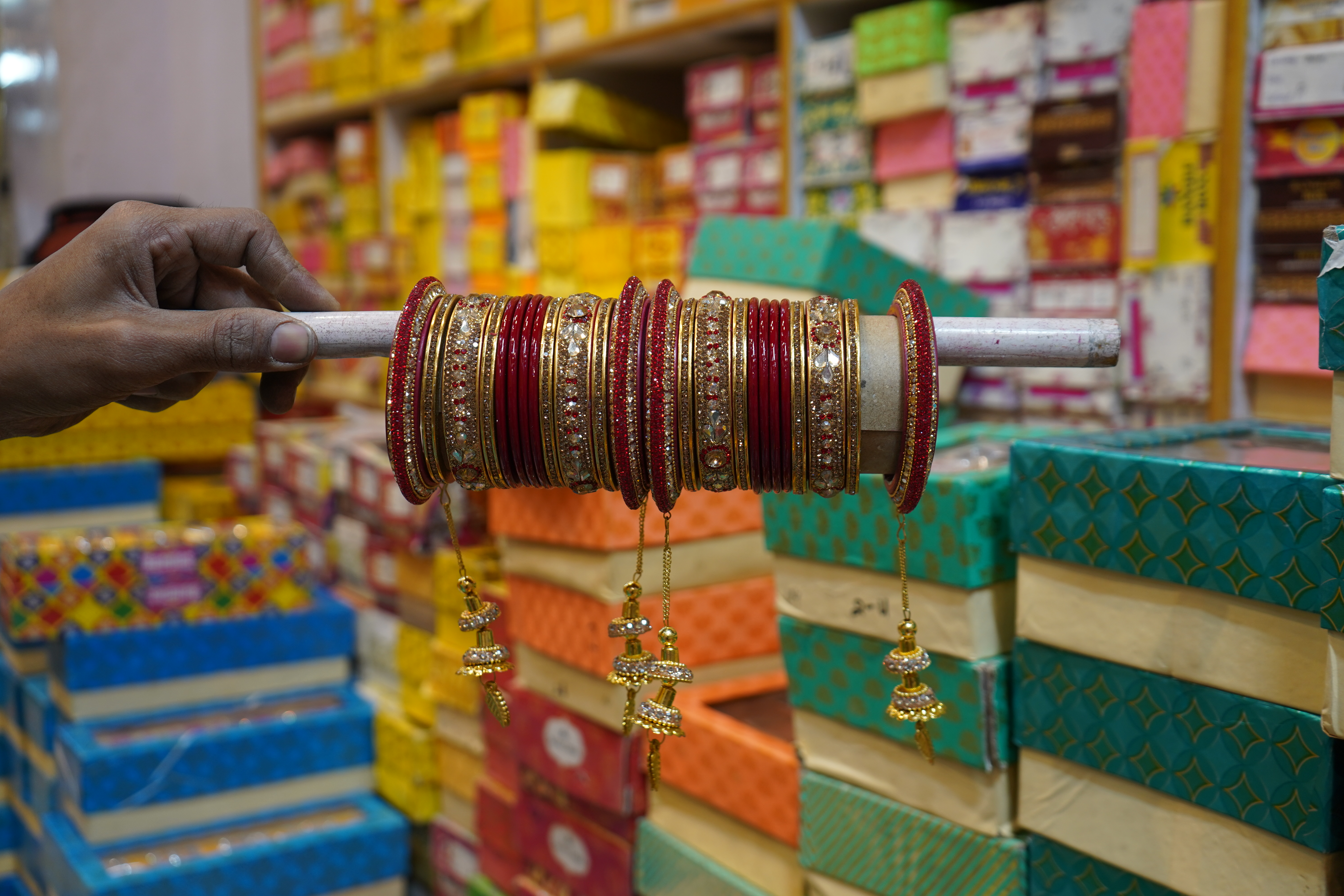 Bridal Red Bangles with Gold